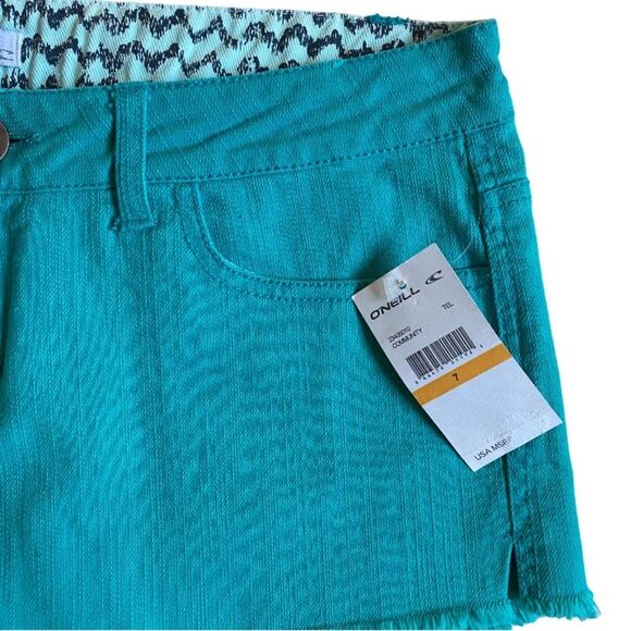 O'Neill Community Jean Shorts Women's Size 7 Teal Denim Raw Hem Beach Summer - Picture 3 of 12